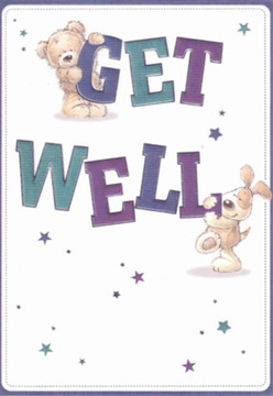 This illustrated get well card brings a sense of instant solace and cheer, recalling the uplifting deliveries that brighten days across White City. At the heart of the design, a plush teddy sits atop the large, exuberant 'GET' lettering, while a playful puppy with floppy ears and a kind gaze adds gentle energy below, snuggling up to the bold 'WELL.' Their rounded, expressive features exude kindness and affection, much like the friendly greetings along South Africa Road. Deep tones of purple and teal in the letterforms animate the message, lending a vibrancy reminiscent of the lush, lively bouquets prepared by local florists for same-day delivery. Sprinkled stars and playful dots bring a hint of magic, mirroring the sense of possibility and community spirit that fills the local parks. The clean, creamy-white background fosters a sense of calm, echoing the clarity of a freshly arranged bouquet waiting by the shop window. Every brushstroke is considered, from the tactile fluff of the bear's fur to the puppy's velvety ears, reflecting the mindfulness poured into every floral creation in White City. This card becomes more than a greeting-it's a gentle reminder of support and care, as uplifting as a bouquet sent 'just because.'