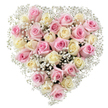 A beautiful heart-shaped bouquet, artfully crafted in the White City area and presented on a sparkling white background, embodies timeless sentiments of comfort, love, and renewal. With approximately 30 to 35 roses arranged in alternating shades of gentle pink and creamy ivory-some blooms just beginning to unfurl their velvet petals, others in full, lush bloom-the bouquet forms a plush, inviting heart. Feather-light sprays of white baby's breath are intricately woven among and around the roses, softening the composition and adding an ethereal, almost dreamlike quality reminiscent of peaceful mornings at Hammersmith Park. Each element glows with clarity and warmth under bright, even lighting, making the floral artistry stand out in vivid, natural detail. This bouquet, ideal for moments of heartfelt remembrance, wedding anniversaries, or expressions of gratitude, is a visual embrace for those across White City seeking to honour life's most important milestones or offer gentle condolences. Carefully balanced for both fullness and softness, the design reveals a deep respect for tradition and local care, supporting the unspoken bonds that tie the community together through thoughtful floral gestures.